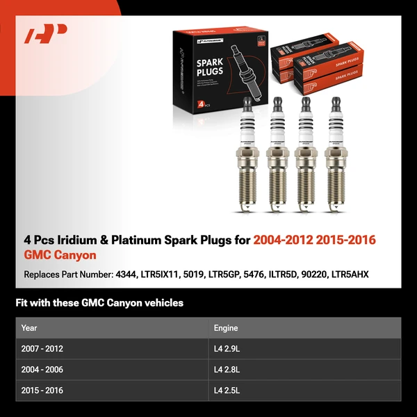 4 Pcs Iridium & Platinum Spark Plugs for 2004-2012 2015-2016 GMC Canyon