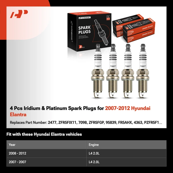 4 Pcs Iridium & Platinum Spark Plugs for 2007-2012 Hyundai Elantra