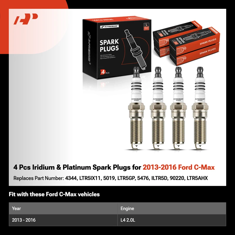 4 Pcs Iridium & Platinum Spark Plugs for 2013-2016 Ford C-Max