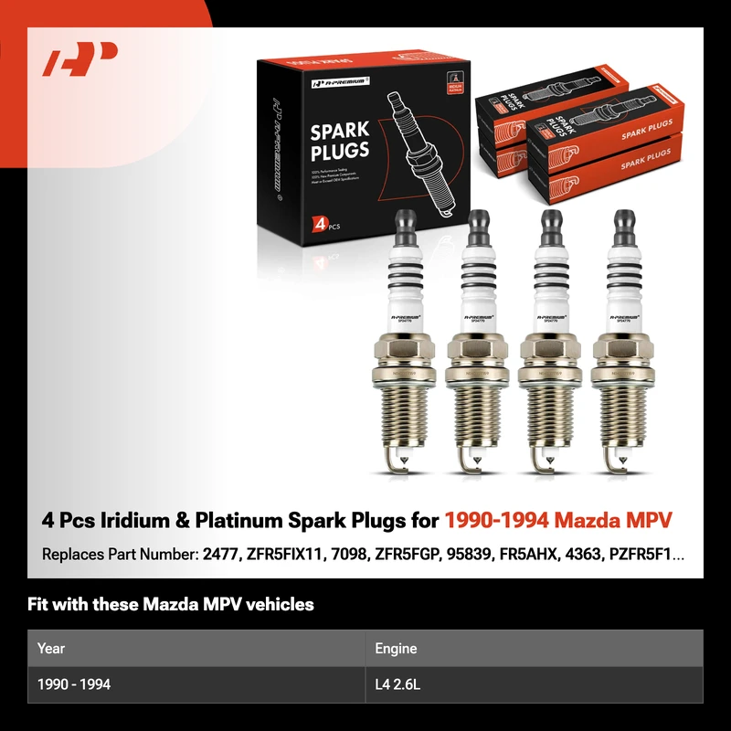 4 Pcs Iridium & Platinum Spark Plugs for 1990-1994 Mazda MPV