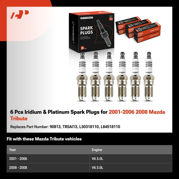 6 Pcs Iridium & Platinum Spark Plugs for 2001-2006 2008 Mazda Tribute
