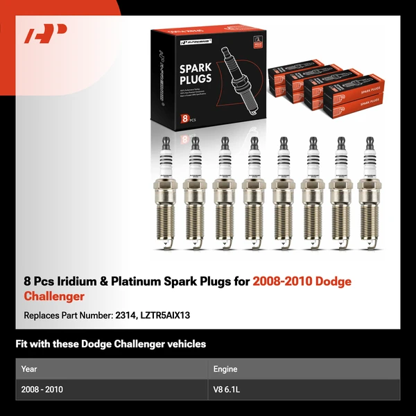 8 Pcs Iridium & Platinum Spark Plugs for 2008-2010 Dodge Challenger