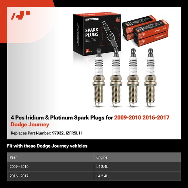 4 Pcs Iridium & Platinum Spark Plugs for 2009-2010 2016-2017 Dodge Journey