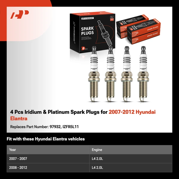 4 Pcs Iridium & Platinum Spark Plugs for 2007-2012 Hyundai Elantra