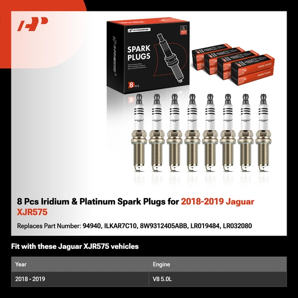 8 Pcs Iridium & Platinum Spark Plugs for 2018-2019 Jaguar XJR575