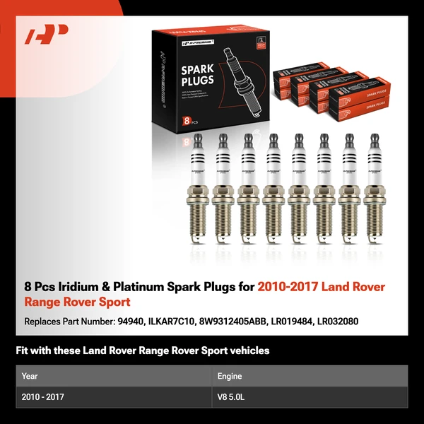 8 Pcs Iridium & Platinum Spark Plugs for 2010-2017 Land Rover Range Rover Sport