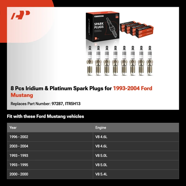 8 Pcs Iridium & Platinum Spark Plugs for 1993-2004 Ford Mustang