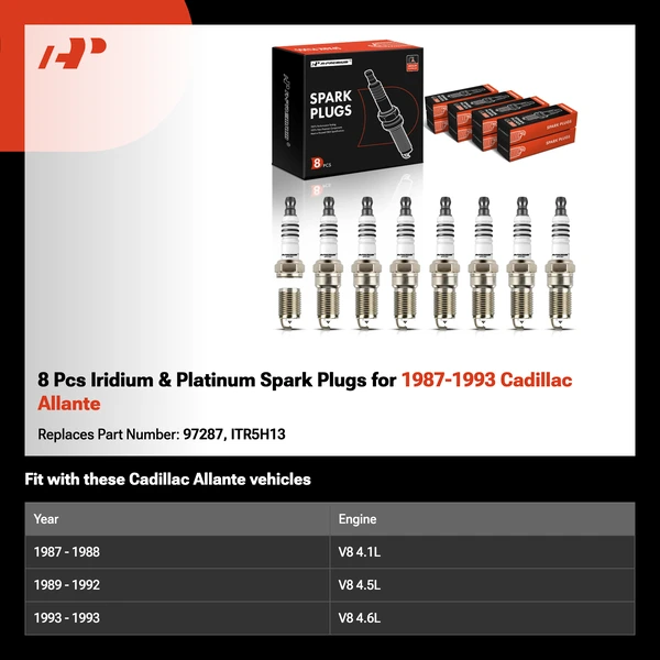 8 Pcs Iridium & Platinum Spark Plugs for 1987-1993 Cadillac Allante