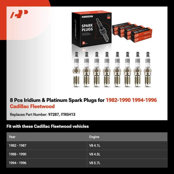 8 Pcs Iridium & Platinum Spark Plugs for 1982-1990 1994-1996 Cadillac Fleetwood