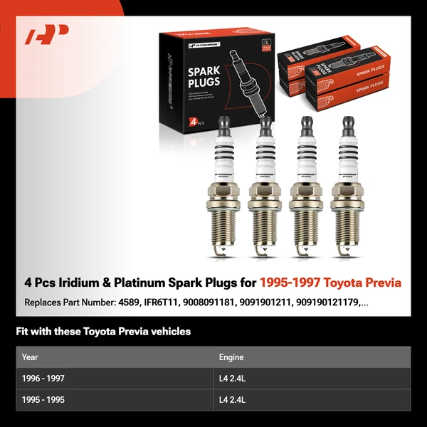 4 Pcs Iridium & Platinum Spark Plugs for 1995-1997 Toyota Previa