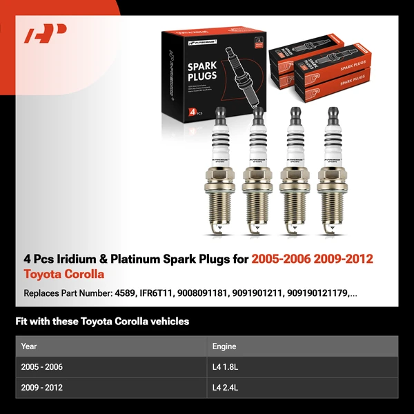 4 Pcs Iridium & Platinum Spark Plugs for 2005-2006 2009-2012 Toyota Corolla