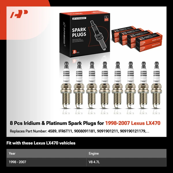 8 Pcs Iridium & Platinum Spark Plugs for 1998-2007 Lexus LX470