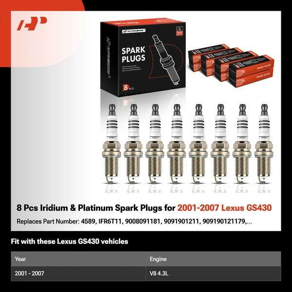 8 Pcs Iridium & Platinum Spark Plugs for 2001-2007 Lexus GS430