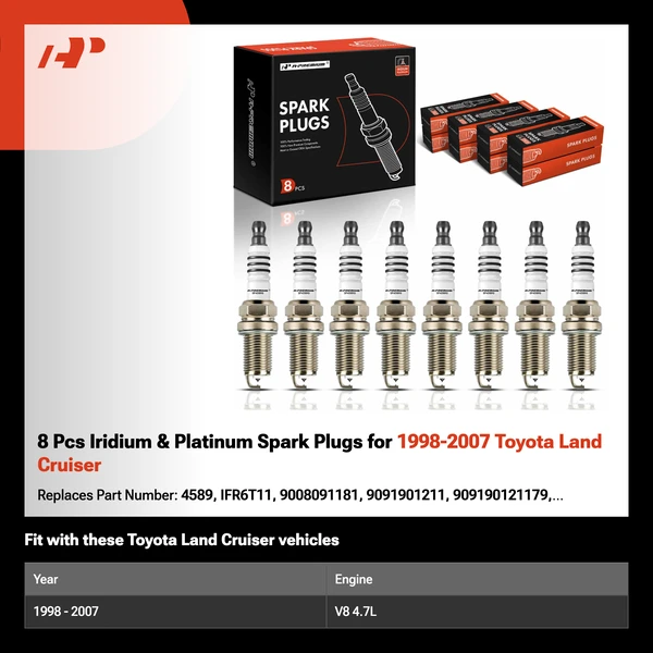 8 Pcs Iridium & Platinum Spark Plugs for 1998-2007 Toyota Land Cruiser