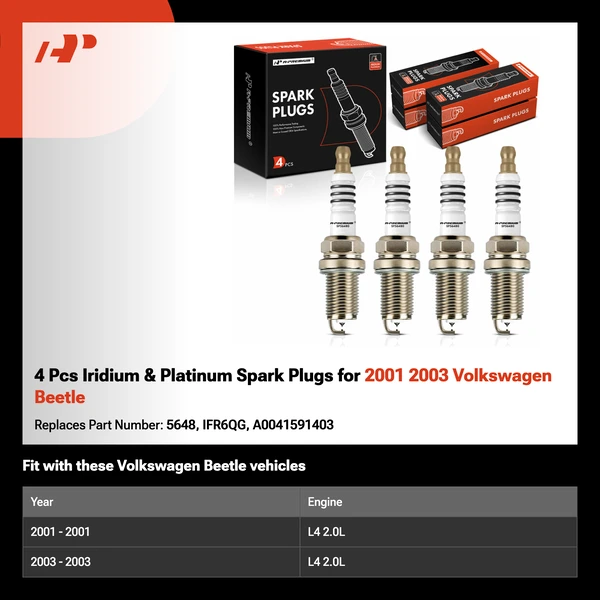 4 Pcs Iridium & Platinum Spark Plugs for 2001 2003 Volkswagen Beetle