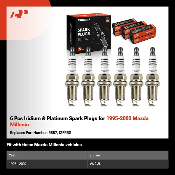 6 Pcs Iridium & Platinum Spark Plugs for 1995-2002 Mazda Millenia