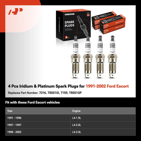 4 Pcs Iridium & Platinum Spark Plugs for 1991-2002 Ford Escort