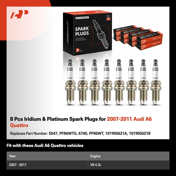8 Pcs Iridium & Platinum Spark Plugs for 2007-2011 Audi A6 Quattro