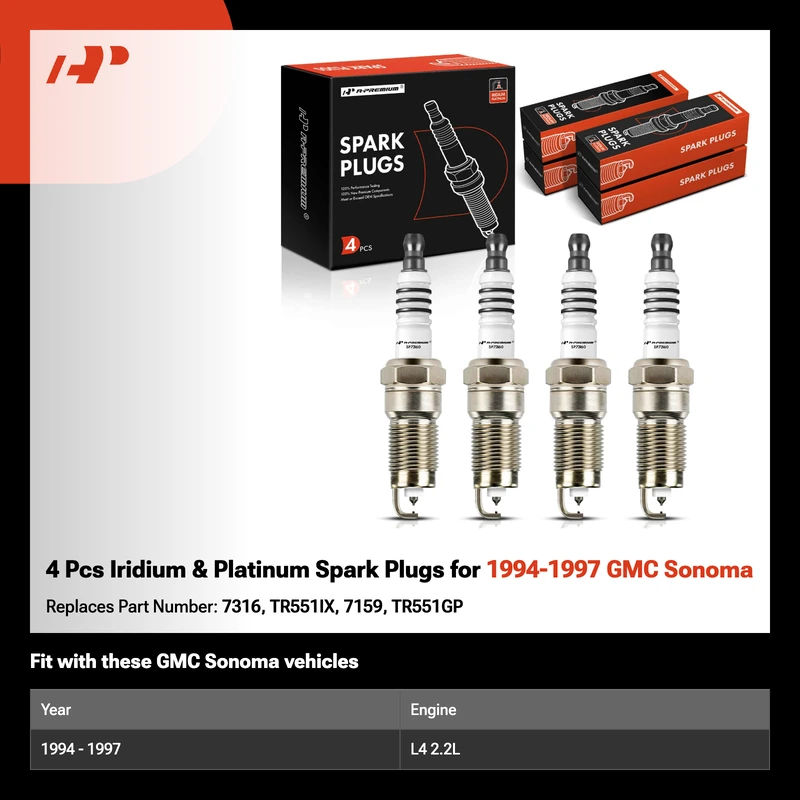 4 Pcs Iridium & Platinum Spark Plugs for 1994-1997 GMC Sonoma