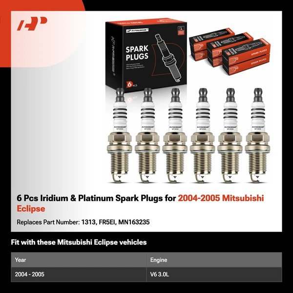 6 Pcs Iridium & Platinum Spark Plugs for 2004-2005 Mitsubishi Eclipse