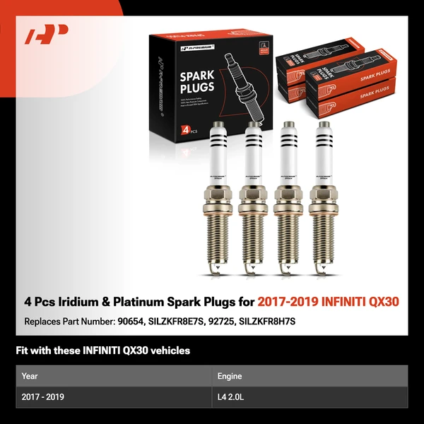 4 Pcs Iridium & Platinum Spark Plugs for 2017-2019 INFINITI QX30
