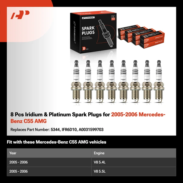 8 Pcs Iridium & Platinum Spark Plugs for 2005-2006 Mercedes-Benz C55 AMG