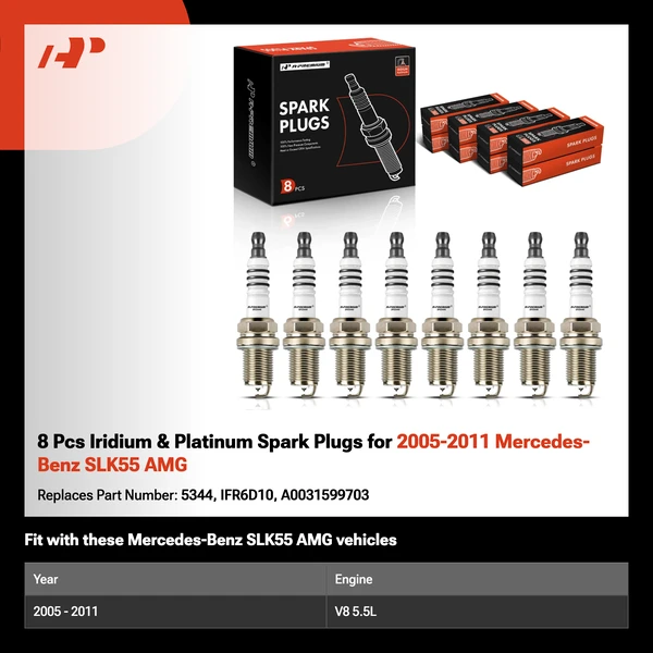 8 Pcs Iridium & Platinum Spark Plugs for 2005-2011 Mercedes-Benz SLK55 AMG