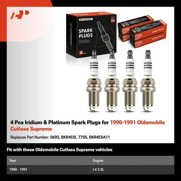4 Pcs Iridium & Platinum Spark Plugs for 1990-1991 Oldsmobile Cutlass Supreme