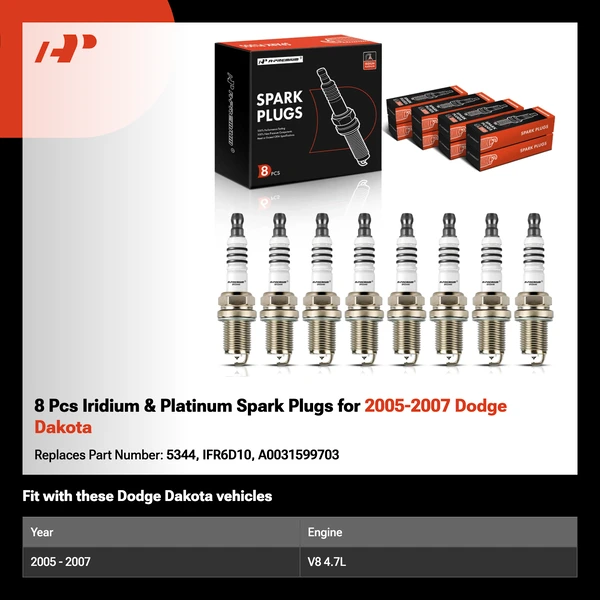 8 Pcs Iridium & Platinum Spark Plugs for 2005-2007 Dodge Dakota