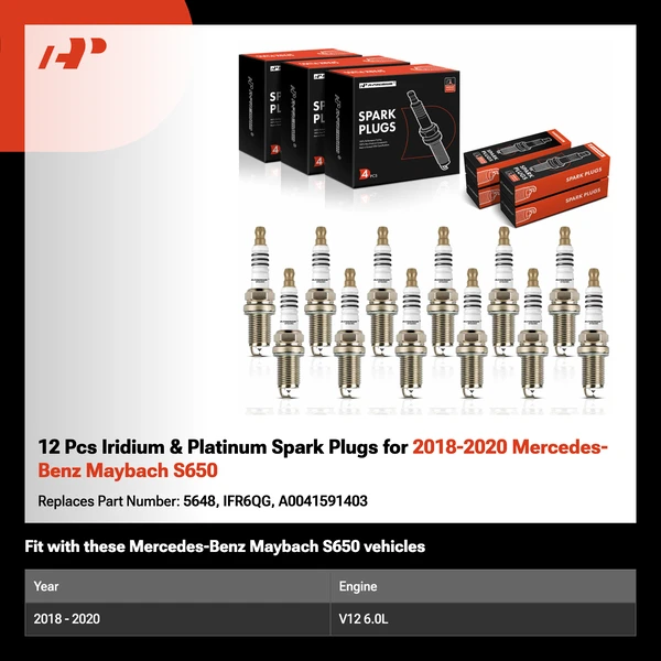 12 Pcs Iridium & Platinum Spark Plugs for 2018-2020 Mercedes-Benz Maybach S650