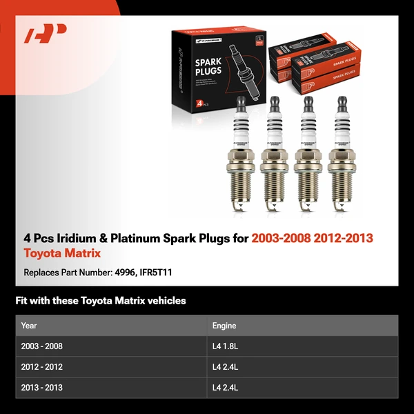 4 Pcs Iridium & Platinum Spark Plugs for 2003-2008 2012-2013 Toyota Matrix