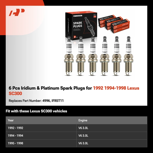 6 Pcs Iridium & Platinum Spark Plugs for 1992 1994-1998 Lexus SC300