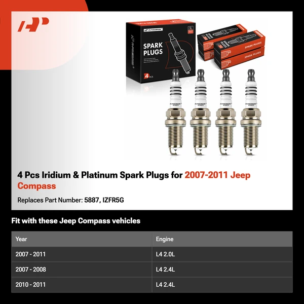 4 Pcs Iridium & Platinum Spark Plugs for 2007-2011 Jeep Compass