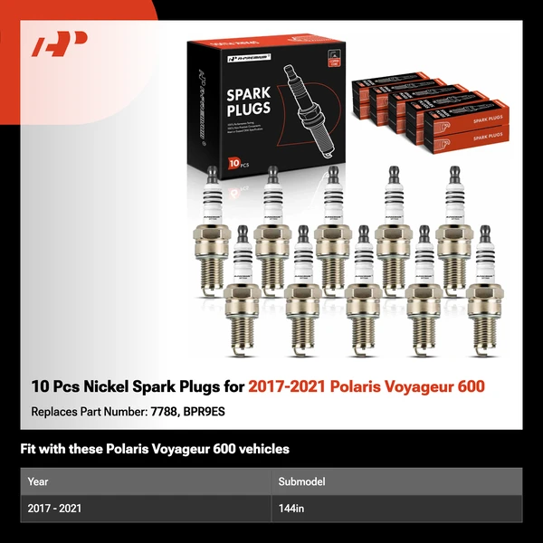 10 Pcs Nickel Spark Plugs for 2017-2021 Polaris Voyageur 600
