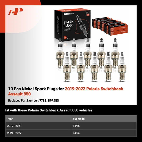 10 Pcs Nickel Spark Plugs for 2019-2022 Polaris Switchback Assault 850