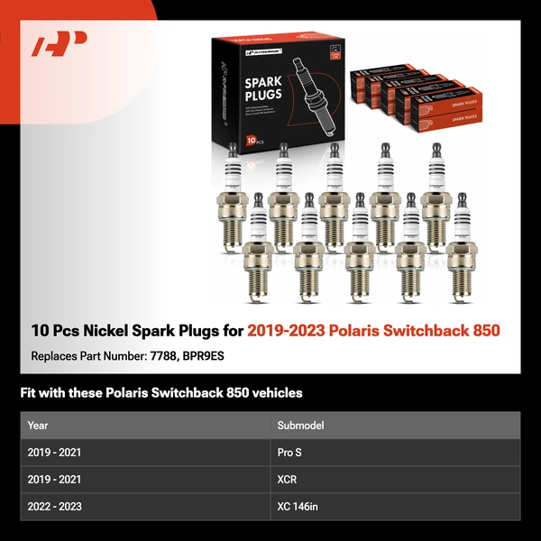10 Pcs Nickel Spark Plugs for 2019-2023 Polaris Switchback 850