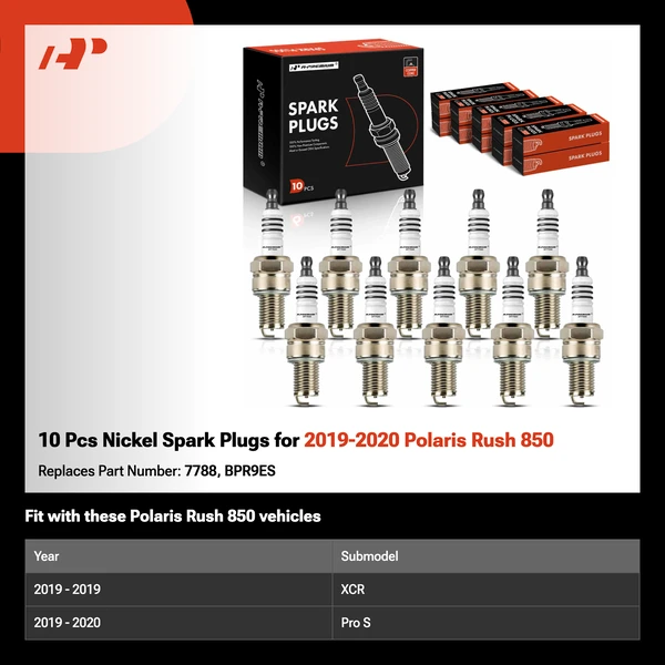 10 Pcs Nickel Spark Plugs for 2019-2020 Polaris Rush 850