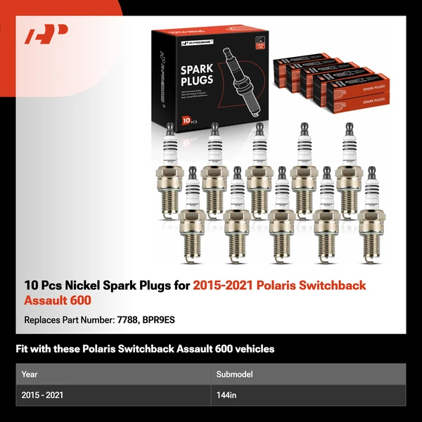 10 Pcs Nickel Spark Plugs for 2015-2021 Polaris Switchback Assault 600