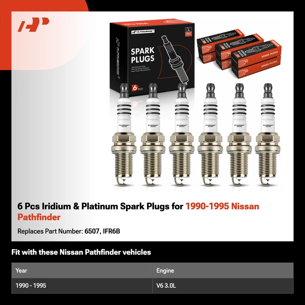 6 Pcs Iridium & Platinum Spark Plugs for 1990-1995 Nissan Pathfinder