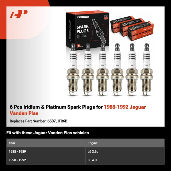 6 Pcs Iridium & Platinum Spark Plugs for 1988-1992 Jaguar Vanden Plas