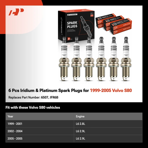 6 Pcs Iridium & Platinum Spark Plugs for 1999-2005 Volvo S80