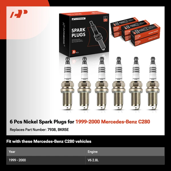 6 Pcs Nickel Spark Plugs for 1999-2000 Mercedes-Benz C280