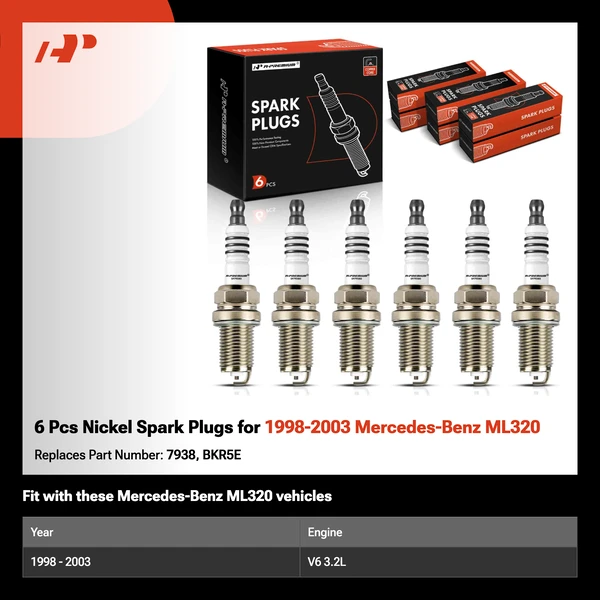 6 Pcs Nickel Spark Plugs for 1998-2003 Mercedes-Benz ML320