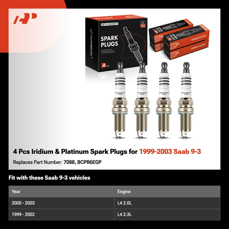 4 Pcs Iridium & Platinum Spark Plugs for 1999-2003 Saab 9-3