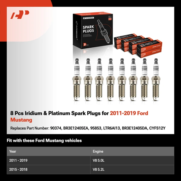 8 Pcs Iridium & Platinum Spark Plugs for 2011-2019 Ford Mustang