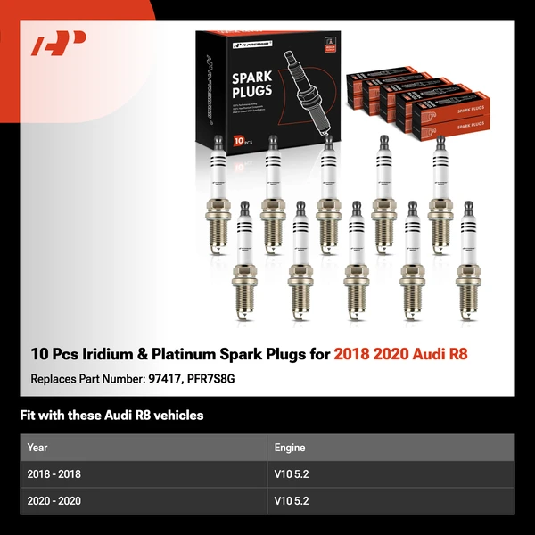 10 Pcs Iridium & Platinum Spark Plugs for 2018 2020 Audi R8