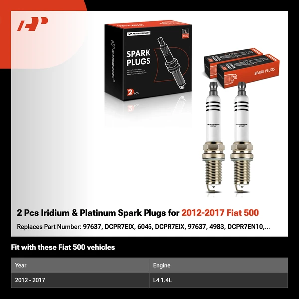 2 Pcs Iridium & Platinum Spark Plugs for 2012-2017 Fiat 500