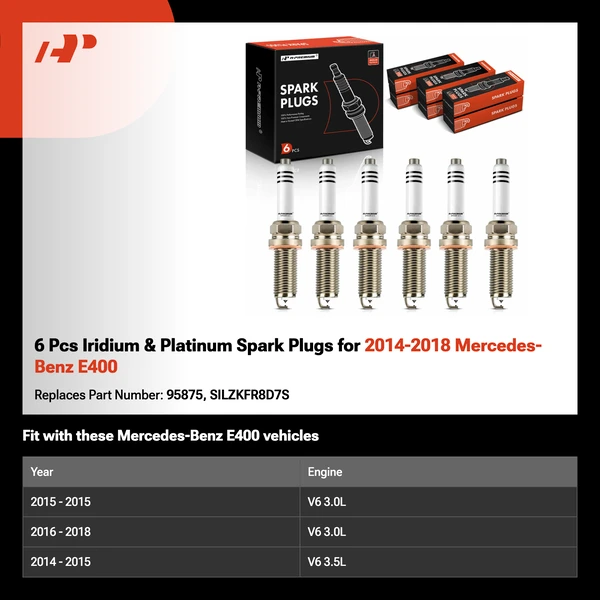 6 Pcs Iridium & Platinum Spark Plugs for 2014-2018 Mercedes-Benz E400