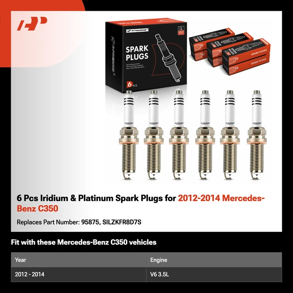 6 Pcs Iridium & Platinum Spark Plugs for 2012-2014 Mercedes-Benz C350