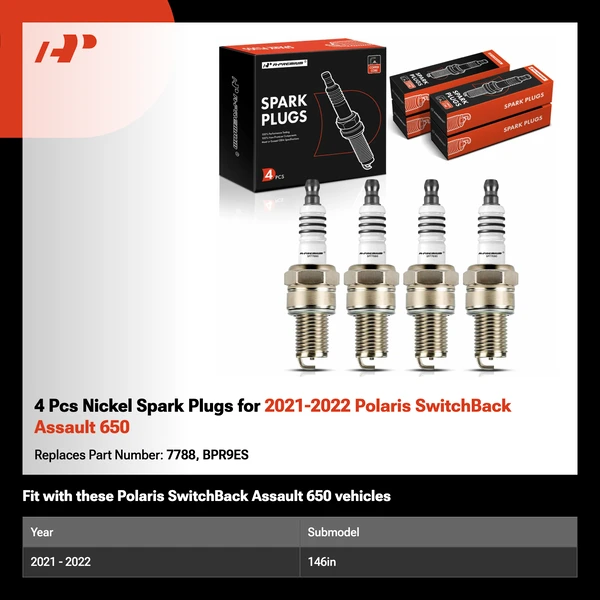 4 Pcs Nickel Spark Plugs for 2021-2022 Polaris SwitchBack Assault 650